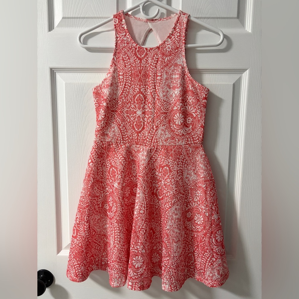 Aeropostale Coral Lace Print A-Line Dress (Size S Petite)